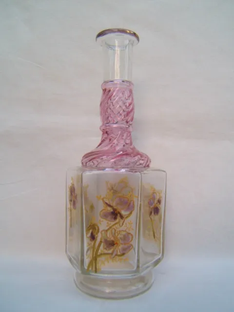 ancienne bouteille carafe Legras Mont Joye décor Violettes émaillé Art Nouveau