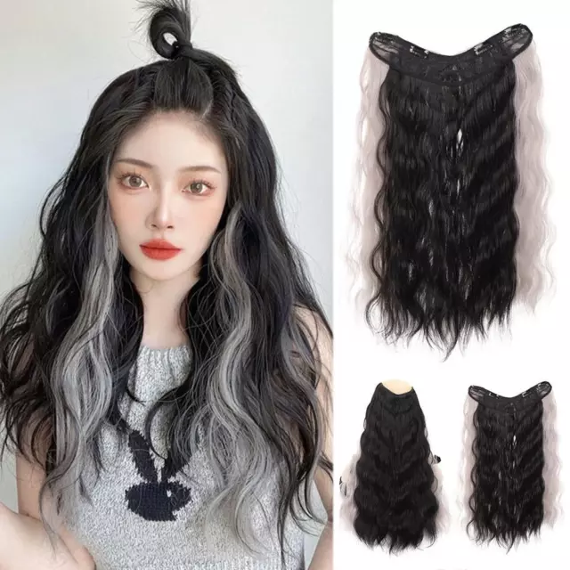 One Piece V Shaped THICK Clip in Hair Extensions Half Curly Head Wavy Full U1L2