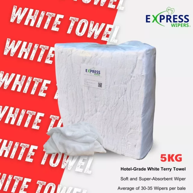 5kg White Terry Towelling Cleaning Rags Wipers Wiping Cloths PREMIUM QUALITY