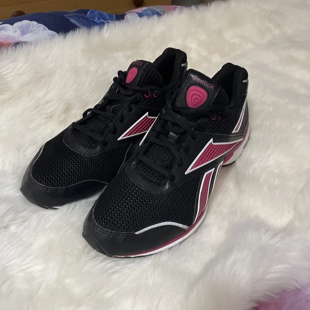 Reebok Easytone scarpe da ginnastica da ginnastica taglia UK 7 da donna nere e rosa per la perdita di peso