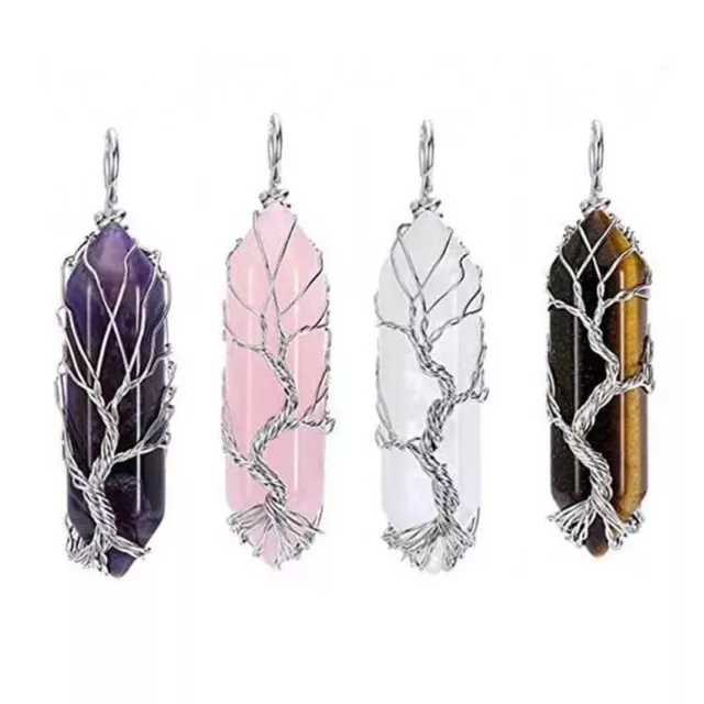 Crystal Gemstone Necklace Pendant Natural Chakra Stone Energy Healing with Chain 2