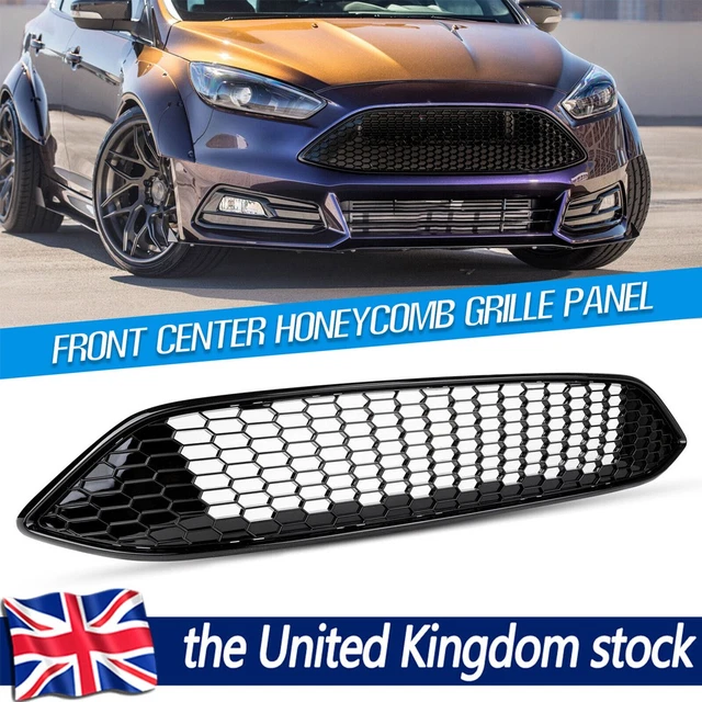 Gloss Black Honeycomb Front Grille For Ford Focus 2015-2018 – ABS Plastic, Direct Replacement