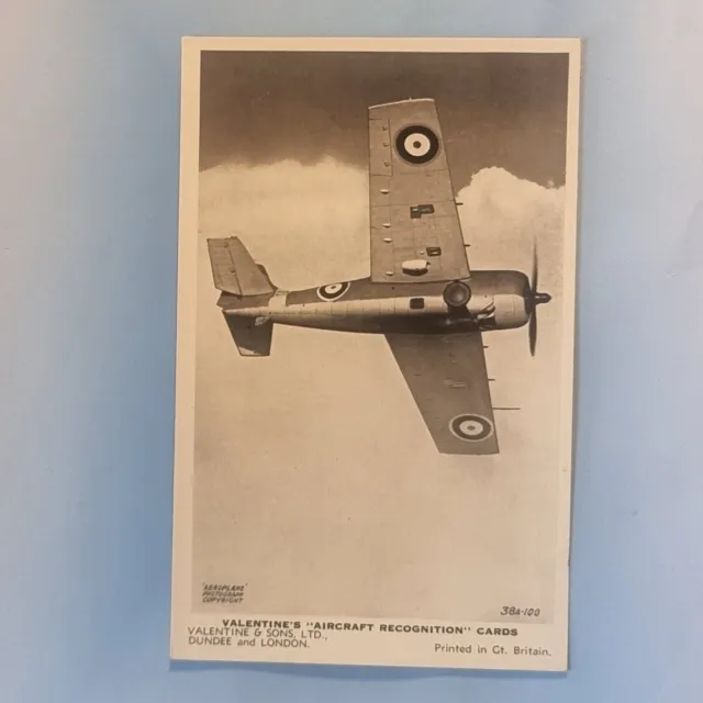 WW2 Aircraft Recognition Postcard C1940 RAF Grumman Martlet Navy Fighter