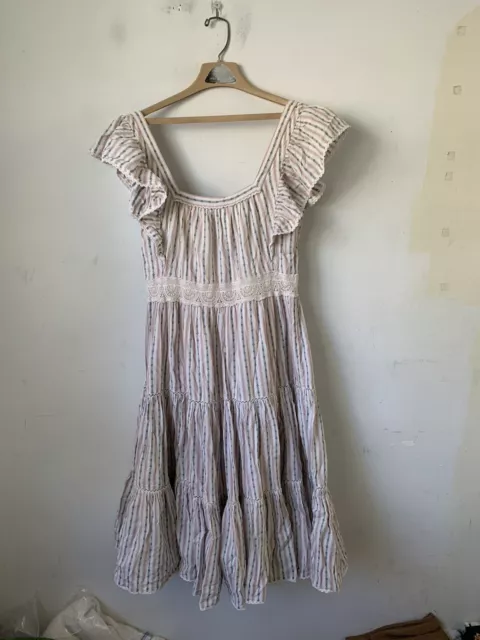 Love Sam Women Dress S Ivory Cottagecore Peasant Tiered Ruffle Anthropologie