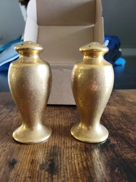 Vintage Pickard Gold Encrusted China Salt & Pepper Shakers Decorative