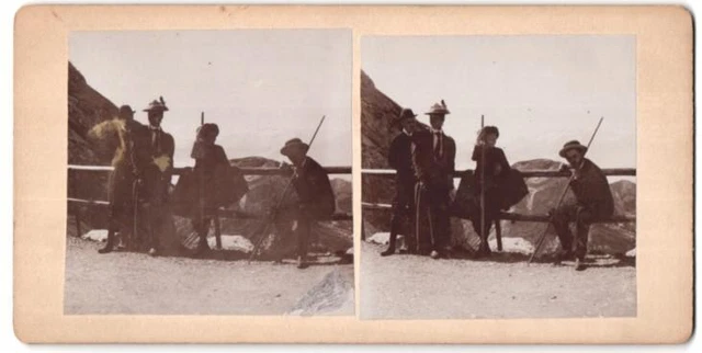 Stereo-Fotografie Fotograf unbekannt, Ansicht Pilatus, Wanderer machen Rast