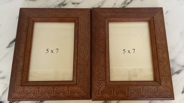 Carved Solid  Wood (Acacia Koa?) Picture Frames (2) 5x7 w/Glass
