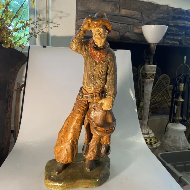 Heavy Western Cowboy Relic Art Cowboy Man Chaps Saddle Statue Bust 22”