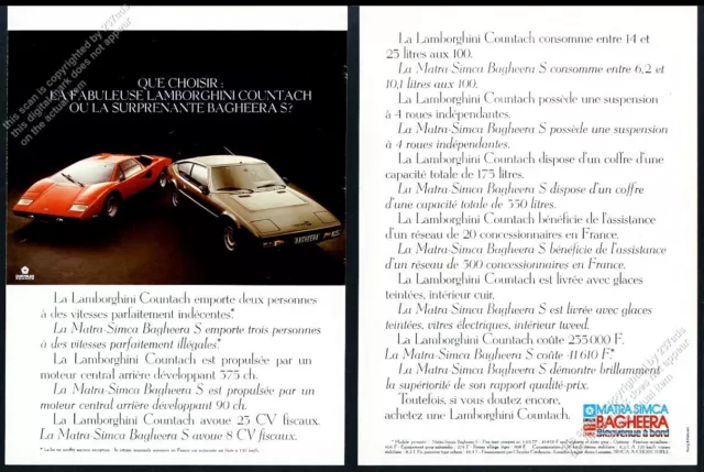 1977 Lamborghini Countach Matra Simca Bagheera S car photo vintage print ad