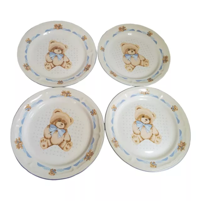 Tienshan Stoneware Country Theodore Teddy Bear Dinner Plate 10 1/2” Set Of 4