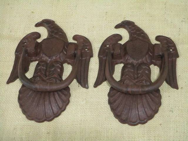 2 Large Cast Iron Door Knocker American Eagle Man Cave Vintage Style Rustic