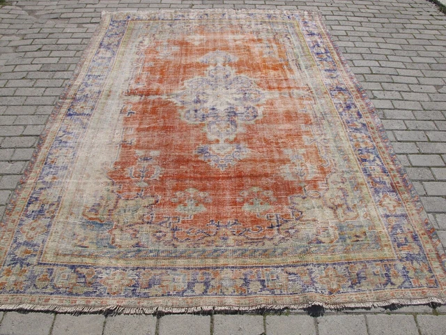 Vintage Turkish Muted Rug,Heriz Desing Large Hand Knotted Oriental Carpet 6x9