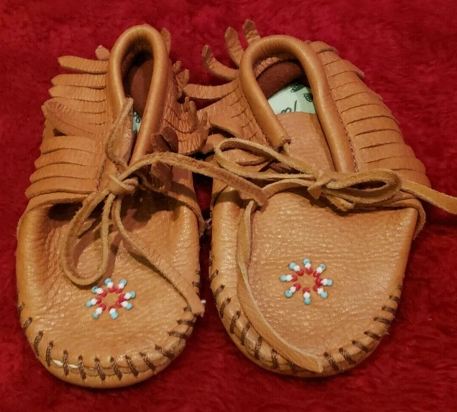 Taos Brown Suede Leather Ankle Moccasins Shoes Fringe Kids Toddler