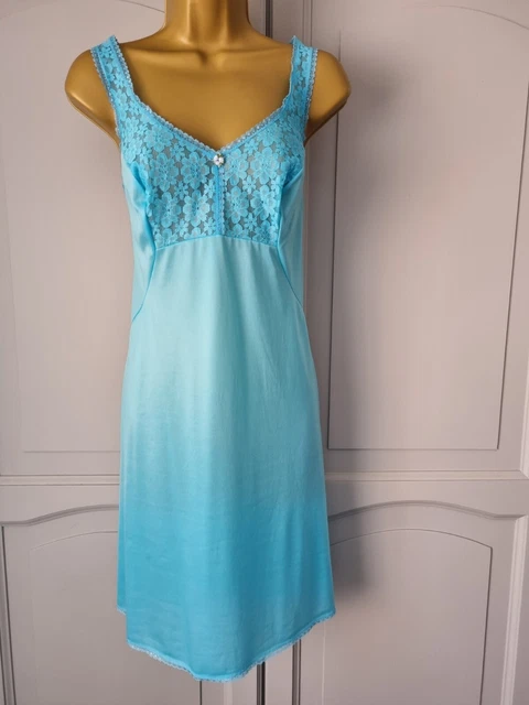 Slip Completi Donna Vintage Triumph Aqua Blu Seta Poliammide Satinata Taglia 16