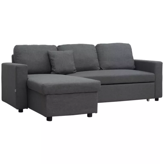 3 Seater Corner Sofa Bed w/ Storage Chaise Lounge L Couches for Living Room Grey