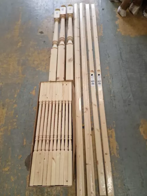 Stair Landing Balustrade Kit Pine Georgian Turned 32mm Spindles Newels Rails