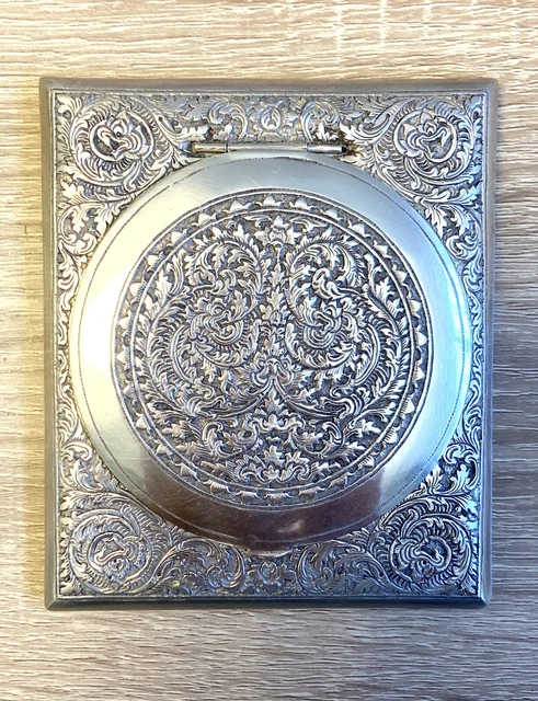 Poudrier Plaqué Argent Vintage - Marque Ibis - Avec Miroir - Occasion Bon état