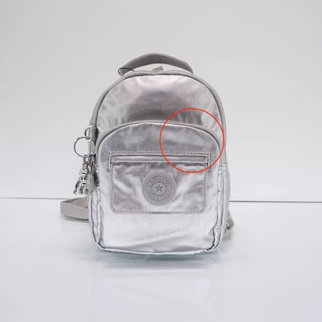Defect Kipling KI0036 Alber Mini Convertible Bag Backpack Nylon Platinum Metalic