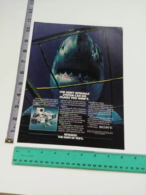 1-page Vintage Clipping- Shark mouth teeth photo Sony Betamax Print Ad 80's
