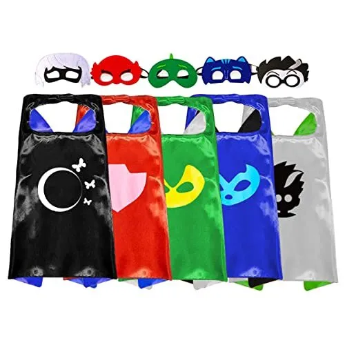 Superhero Capes and Masks Cosplay Costumes Birthday Party Christmas Pj 5 Sets