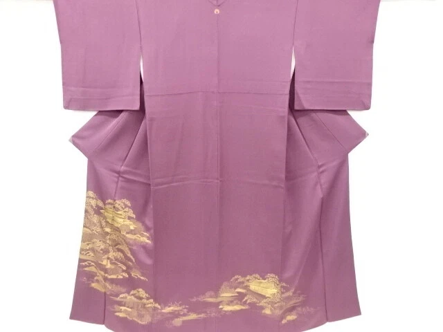 6537958: Japanese Kimono / Vintage Iro-Tomesode / Kinsai / Scenery Of Temple