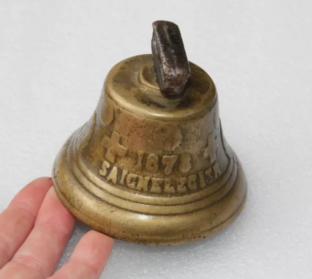 Vintage Brass Swiss Cow Bell Saignelegier 1878 Chiantel Fondeur 3-1/4" Diameter