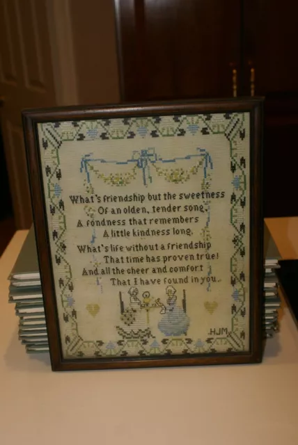 Vintage Needlepoint "What's Friendship but the sweetness..."FRAMED 10" X 12.5"