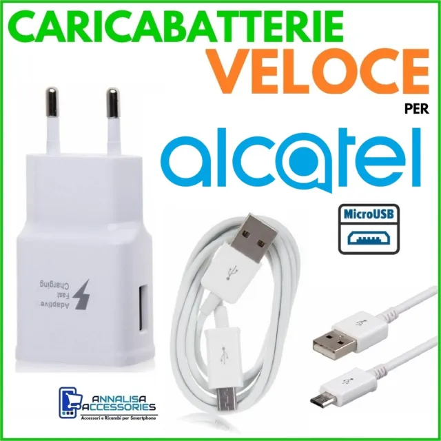 CARICABATTERIE VELOCE FAST CHARGER per ALCATEL 1S 2019 PRESA + CAVO MICRO USB