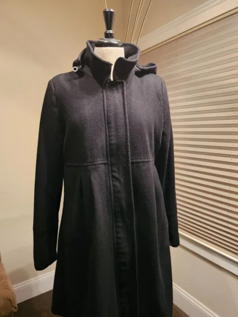 Women's Stylish DKNY Black Wool Hooded Coat size 12