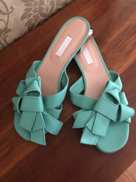 Tara Grinna Leather Green Slip-On Sandals Gold Heel Shoes EU 38.5/US 8 CUTE!!