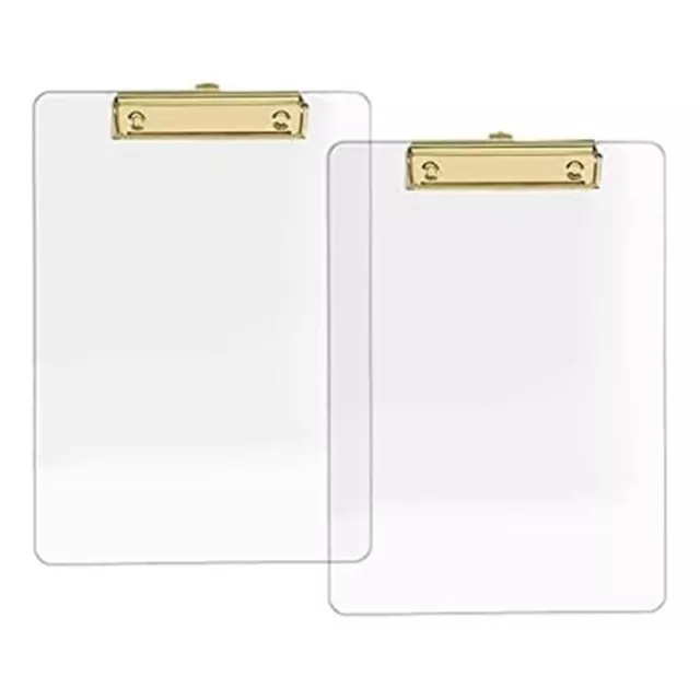 2Er-Pack Transparentes Acryl-Klemmbrett mit Goldenem Clip, 8,8 X 12,2 A4-Le2037