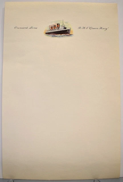 1940S RMS QUEEN Mary Cruise Ship Cunard White Star Note Page Stationary #2 £11.61 - PicClick UK