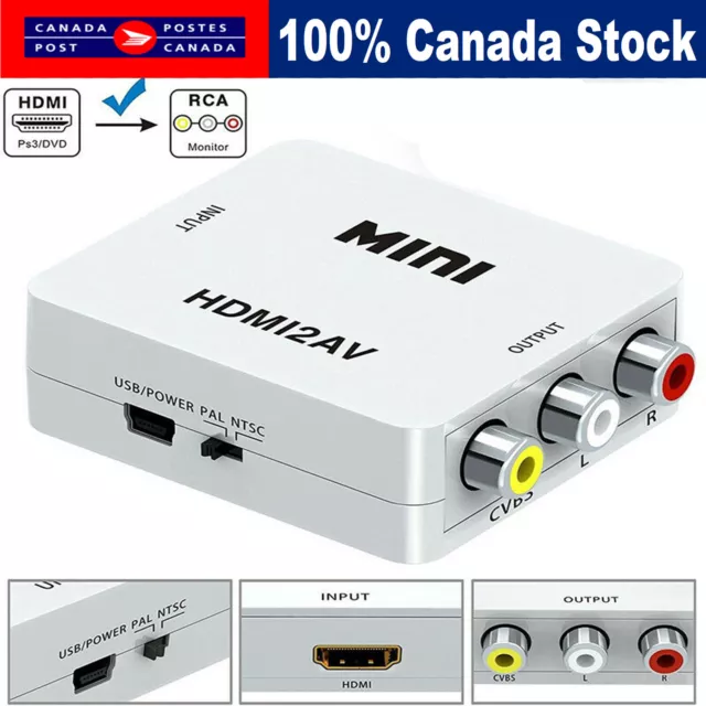 1080P Mini HD Converter Box HDMI to AV RCA CVBS Composite Video Audio Adapter AC