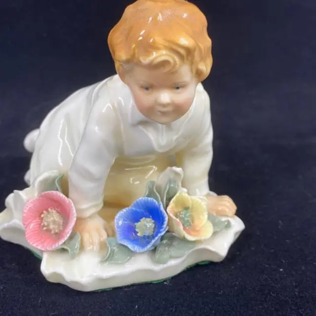 RARE Karl Ens Volkstedt Porcelain German 1930's Figurine Boy with Flowers SEE*