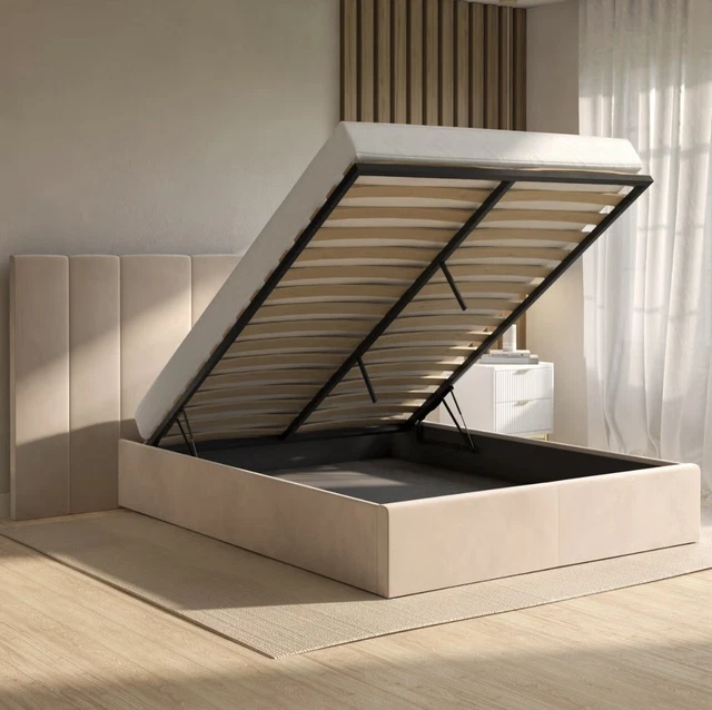 VELVET DOUBLE BED Ottoman with Storage Gas Lift £499.95 PicClick UK