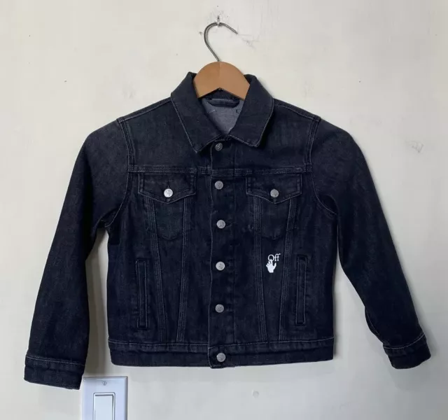 Off White Kids Black Denim Logo Jacket Size 6.