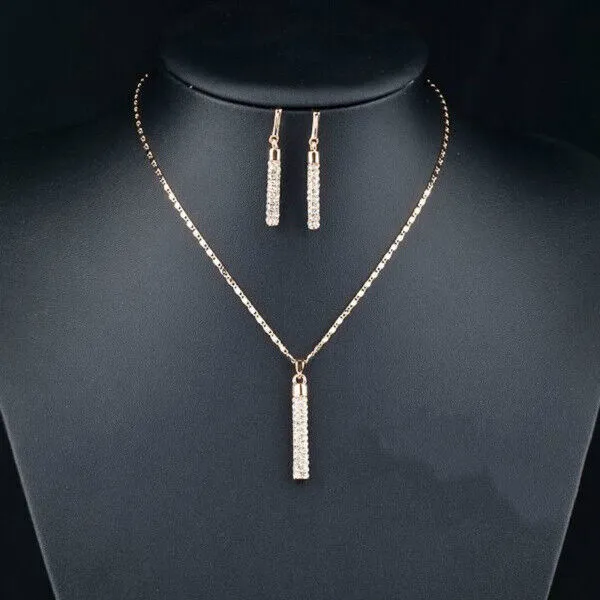 Damen 925 Silber Gold Kristall Ohrringe Halskette Set Geschenk Anhänger Hochzeit Schmuck 2