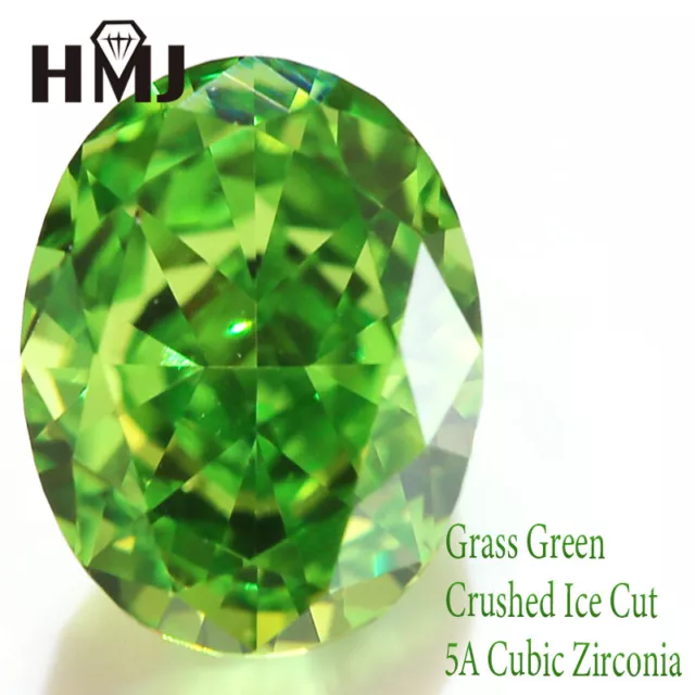 Grass Green Oval Cut 5A Crushed Ice Cut Cubic Zirconia AAAAA CZ Stone Gemstone