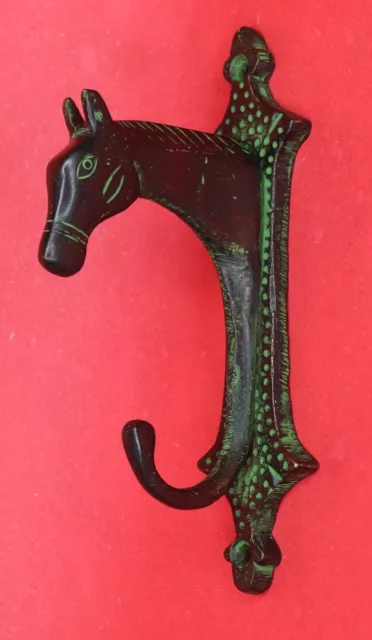 Green Horse Antique Style Handmade Brass Cup Key Cloth Hanger Wall Mounted Hook 17