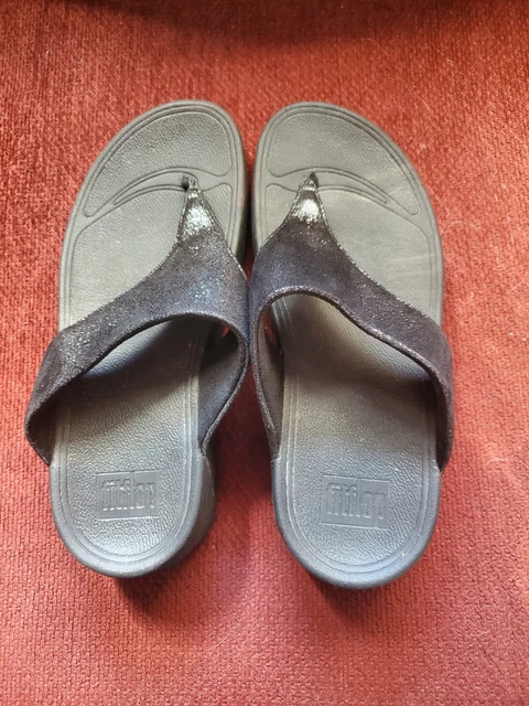 Fitflop Lulu Shimmersuede Black Thong Sandals Size 7
