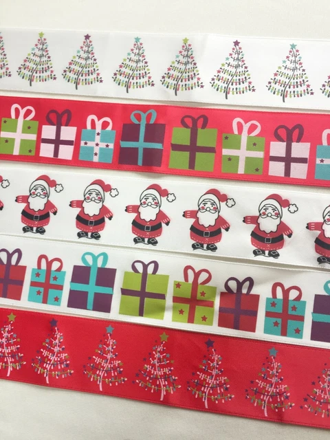FESTIVE BUNDLES OF CHRISTMAS RIBBONS 5 x 1M PACK WRAPPING WREATHS DECORATION