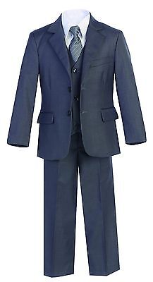 Magen Boys FORMAL SLIM FIT Dark Gray suit 5 pc set coat,vest,pant,shirt,cliptie