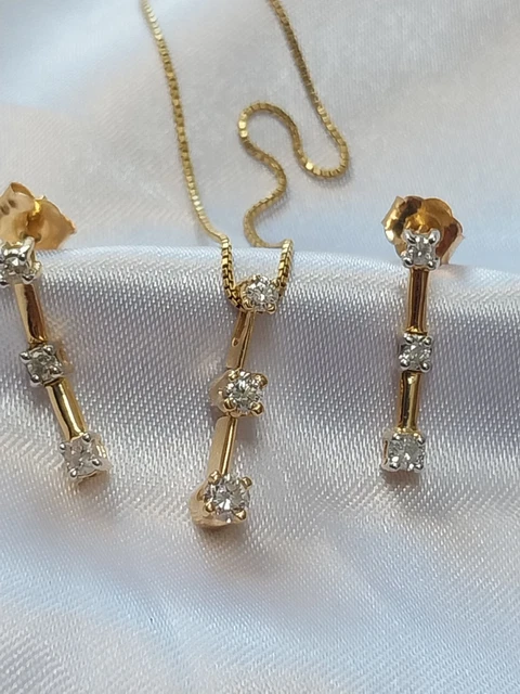 Matching Set- 14kt Yellow Gold 1ct Diamond 16"chain And Earrings Weight 3.3grams Matching Set- 14kt Yellow Gold 1ct Diamond 16"chain And Earrings Weight 3.3grams