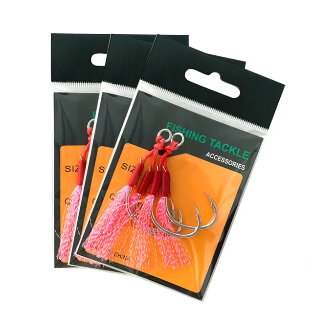 10 Pairs 1/0 2/0 3/0 Carbon Double Barbed Assist Fishing Hooks Metal Jig Lure