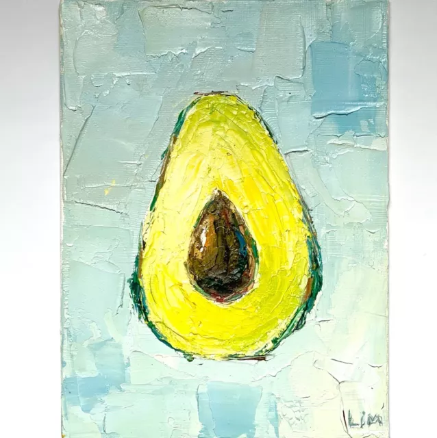 Avocado Original Oil Painting 6x8 Impressionist Food Kitchen Wall Art Gift