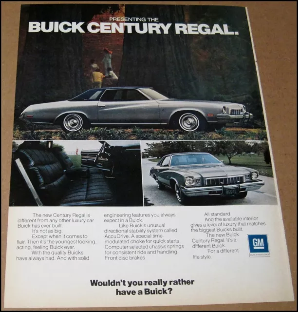 1973 Buick Century Regal Print Ad Car Automobile Advertisement Page Vintage