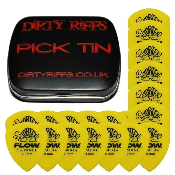 24 x Dunlop Tortex Flow Standard 0.73mm Guitar Picks Plectrums In a Pick Tin