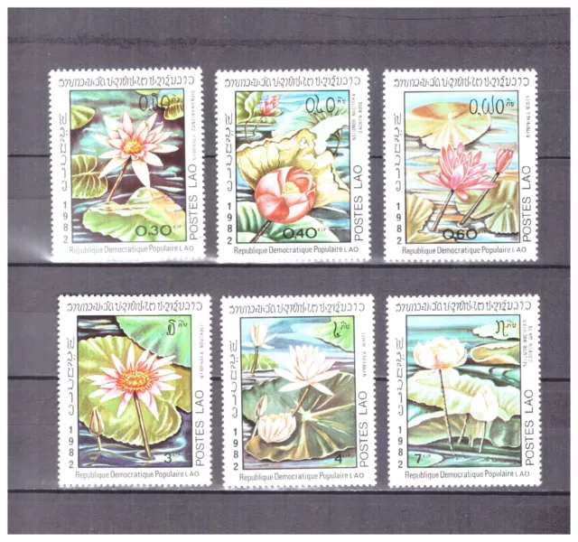 Laos  . N° 388  / 393 . Serie   Nenuphars    Neuve ( *). Superbe .