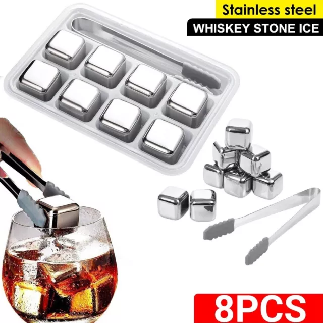 8Pcs. Whiskey Drink Metal Stone Reusable Stainless Steel Ice Cubes Cooling Rocks