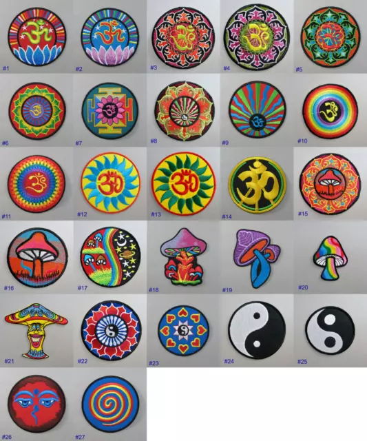 Om / Magic Mushroom / Yin Yang Iron-on Patch Badge aum ohm tao hippy psychedelic